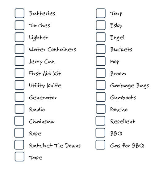 An image of a checklist of supplies for extreme weather