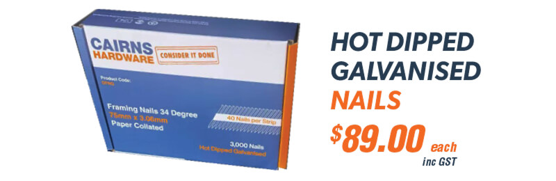 Hot dipped galvanised nails $89.00 each inc GST